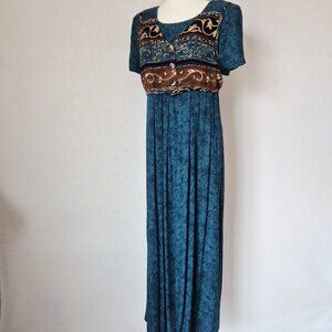 Vintage Carole Little Petite Dress Maxi Built-in Vest Pleated Rayon Crinkle